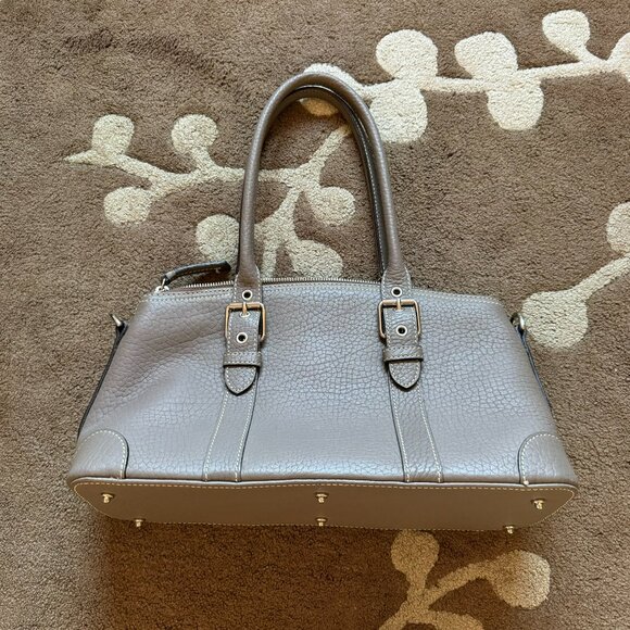 dooney and burke leather domed satchel bag in platinum - Picture 2 of 8